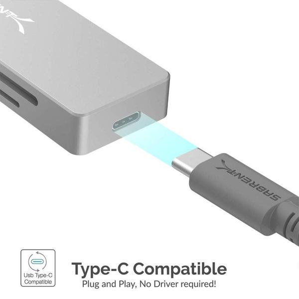 Imagem de SABRENT 5 em 1 USB C Multi-Port HUB para Windows & Mac OS  SD & Micro SD Card-Reader  Porta HDMI 2.0 - Até 4K @30Hz  2 x portas USB 3.0 (HB-HUCR)