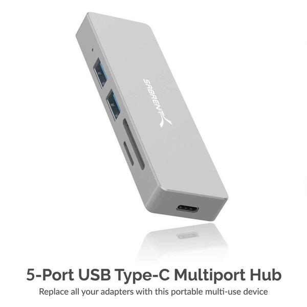 SABRENT 5 em 1 USB C Multi-Port HUB para Windows & Mac OS SD & Micro SD Card-Reader Porta HDMI 2.0 - Até 4K @30Hz 2 x portas USB 3.0 (HB-HUCR) Imagem de SABRENT 5 em 1 USB C Multi-Port HUB para Windows & Mac OS SD & Micro SD Card-Reader Porta HDMI 2.0 - Até 4K @30Hz 2 x portas USB 3.0 (HB-HUCR)