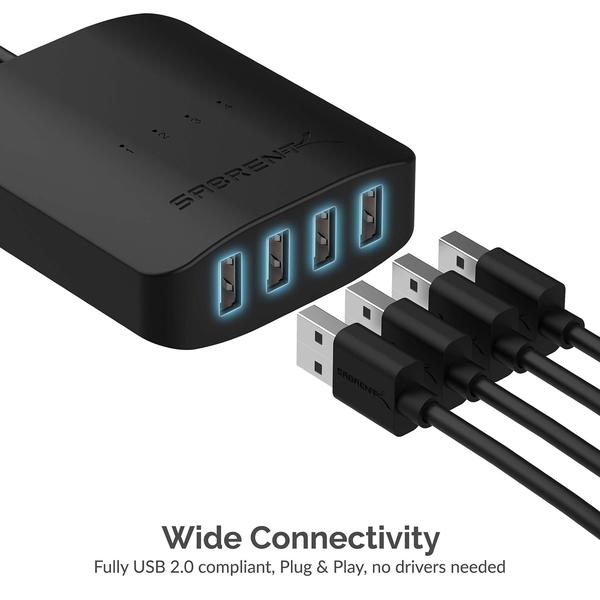 Imagem de Sabrent USB 2.0 Compartilhamento switch até 4 computadores e periféricos Indicadores de dispositivo LED (USB-USS4)