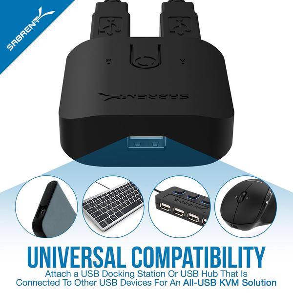 Imagem de Sabrent USB 2.0 Compartilhamento switch para múltiplos computadores e periféricos Indicadores de dispositivo LED (USB-SW20)