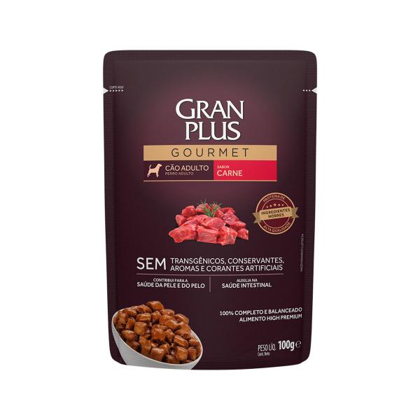 Imagem de Sachê De Ração Úmida Para Cão Adulto Auxilia Na Saúde Intestinal Sabor Carne 100g Gran Plus