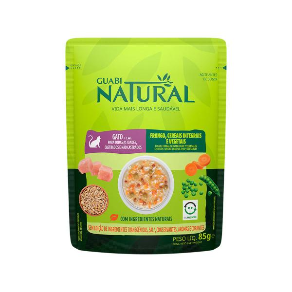 Imagem de Sachê De Ração Úmida Para Gatos Sabor Frango Cereais Integral E Vegetais 85g Guabi Natural