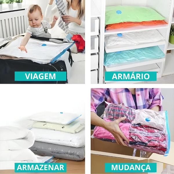 Imagem de Saco A Vácuo Cabide Viagem Roupa Organizador Casaco Bomba Sucção 70x120cm