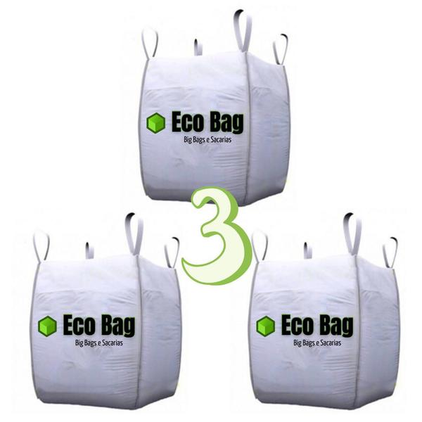 Imagem de Saco Big Bag 3 Unidades Reforçado 1000 kg 1m³ 90x90x120 cm Ensacar Reciclagem Latinhas Jardinagem