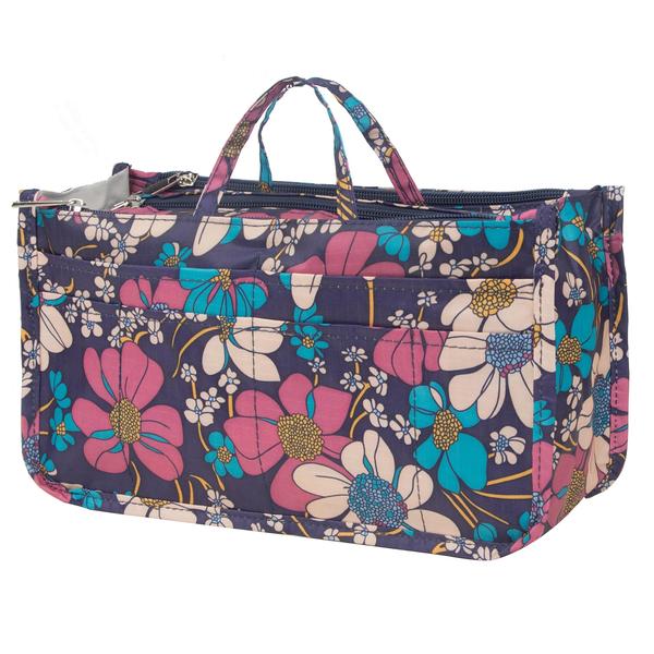 Imagem de Saco cosmético para mulheres impressão bonito 14 bolsos expansível maquiagem organizador bolsa com alças (flor azul)