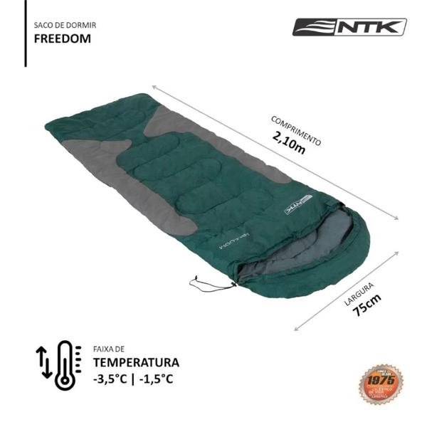 Imagem de Saco de Dormir Acampamento Camping Nautika Freedom Verde ( Suporta -1,5 C a -3,5 C )