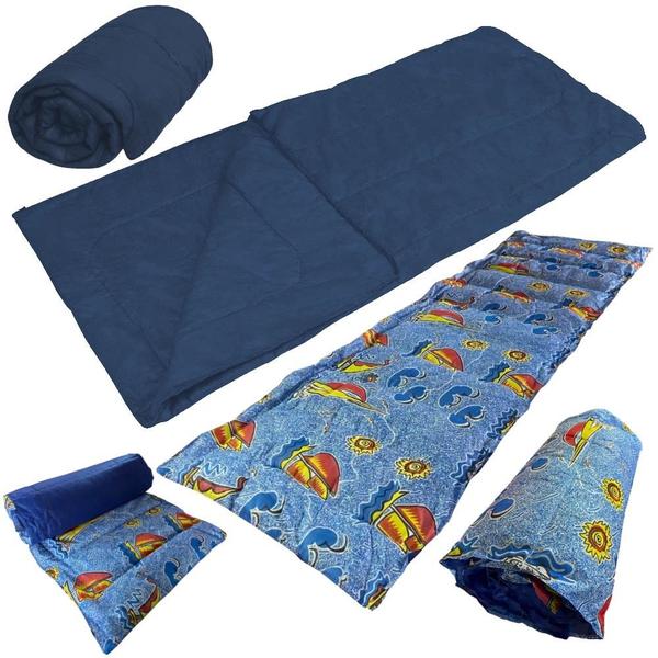 Imagem de Saco de Dormir Camping + Colchonete Solteiro Estampado Azul  F.a. Colchoes 