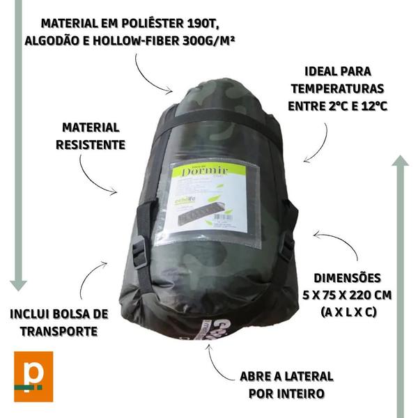 Imagem de Saco de dormir camuflado para 1 pessoa echolife - sa0003