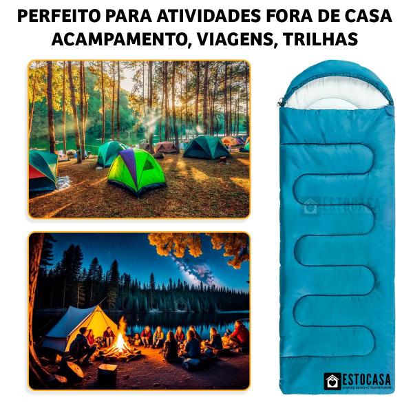 Imagem de Saco De Dormir Com Capuz Estocasa Impermeável Zíper Acampar