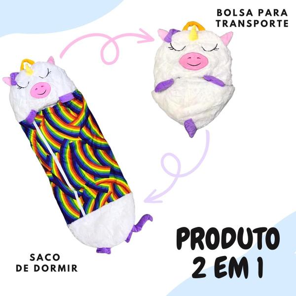 Imagem de Saco de dormir infantil vira mochila 140x50cm unicornio