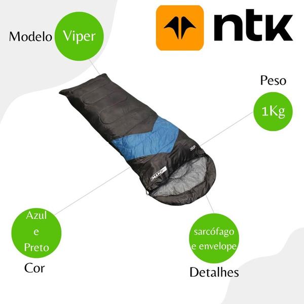 Saco de Dormir Nautika Viper - 5ºc a 12ºc - Azul e Preto Imagem de Saco de Dormir Nautika Viper - 5ºc a 12ºc - Azul e Preto