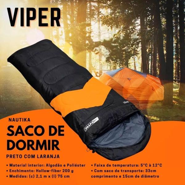 Imagem de Saco de Dormir Nautika Viper Solteiro 2,10m para Camping 5c à 12c Ntk com Bolsa de Transporte Laranja com Preto