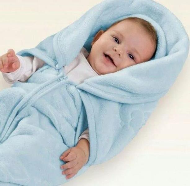 Imagem de Saco de Dormir Porta Bebê Super Soft Manta Bebê Baby Sac Azul Cobertor Jolitex