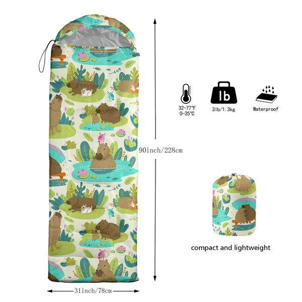 Imagem de Saco de dormir QOOMO Capybara Animals 3 Season Waterproof 0C