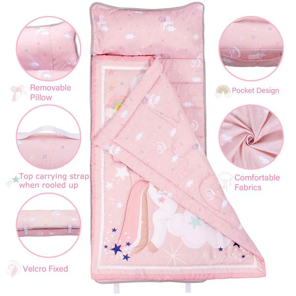 Imagem de Saco de dormir UOMNY Toddler Nap Mat Unicorn com travesseiro 50x20in