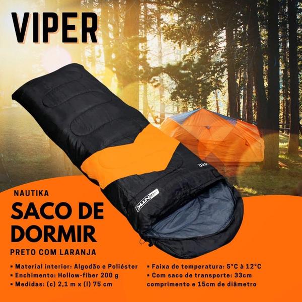 Imagem de Saco de Dormir Viper Nautika Solteiro Faixa de Temperatura de 5C à 12C Preto e laranja