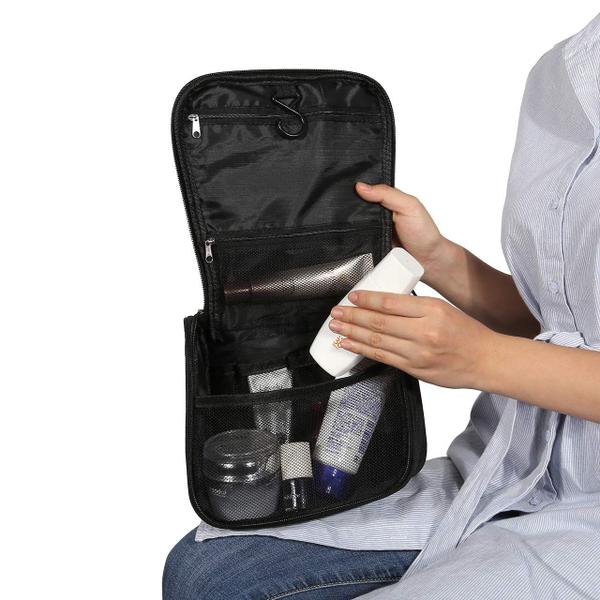 Imagem de Saco de Higiene Pessoal de Viagem Feminino, Organizador de Produtos de Higiene Pessoal Cosméticos Portáteis CozyCabin, Maquiagem Suspensa Impermeável e Bolsa de Acessórios de Viagem - para Viagem de Negócios, Ginásio, Avião, Camping (Preto)