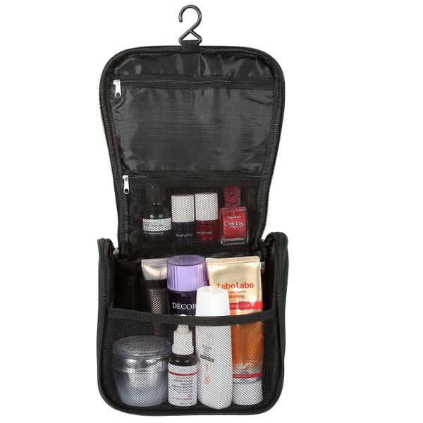 Imagem de Saco de Higiene Pessoal de Viagem Feminino, Organizador de Produtos de Higiene Pessoal Cosméticos Portáteis CozyCabin, Maquiagem Suspensa Impermeável e Bolsa de Acessórios de Viagem - para Viagem de Negócios, Ginásio, Avião, Camping (Preto)