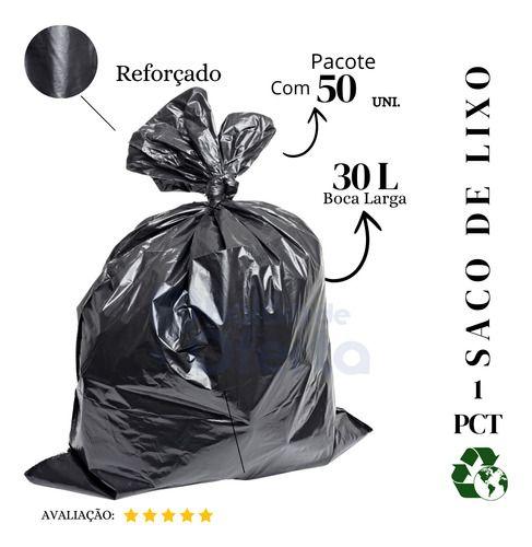 Imagem de Saco De Lixo 30 Litros Reforçado Preto - 50 Unidades