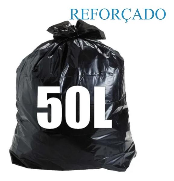 Imagem de Saco De Lixo 50 Litros Reforçado Preto Com 10 Unidades