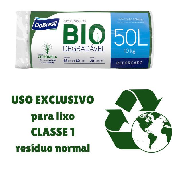 Imagem de Saco de Lixo 50 litros Reforçado Repelente Biodegradável Verde DoBrasil KIT 2 PACOTES