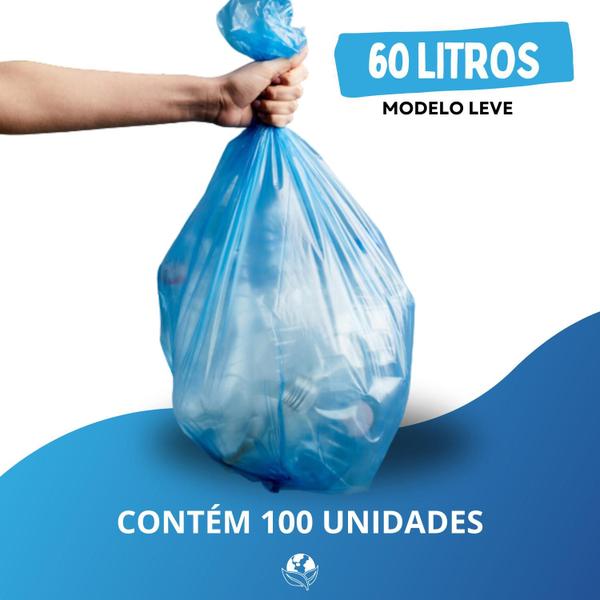 Imagem de Saco De Lixo 60 Litros Cor Azul Uso Leve C/ 100 Unidades