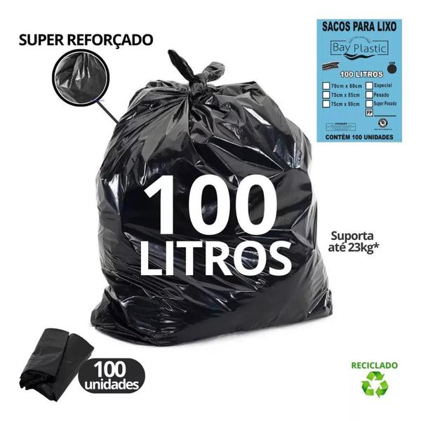 Imagem de SACO DE LIXO ESPECIAL 100L 75X85CM BAY PLASTIC - Preto C/ 100un