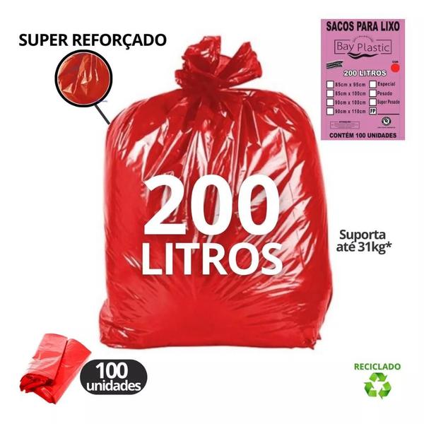 Imagem de SACO DE LIXO ESPECIAL 200L 85X95CM BAY PLASTIC - Vermelho C/ 100un