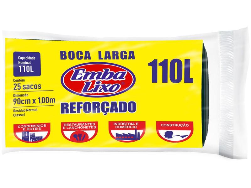 Imagem de Saco de Lixo Preto 110L Reforçado Embalixo - Profissional 25 Unidades