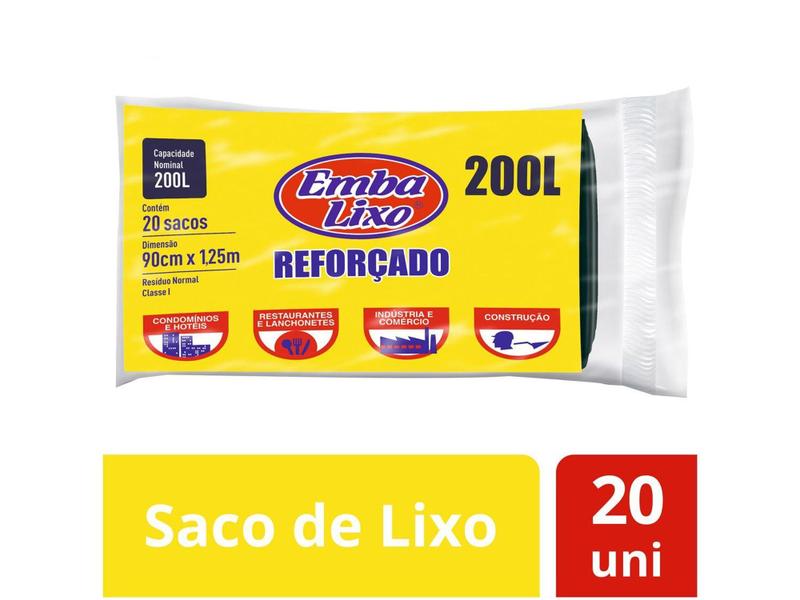 Imagem de Saco de Lixo Preto 200L Reforçado Embalixo - Profissional 20 Unidades