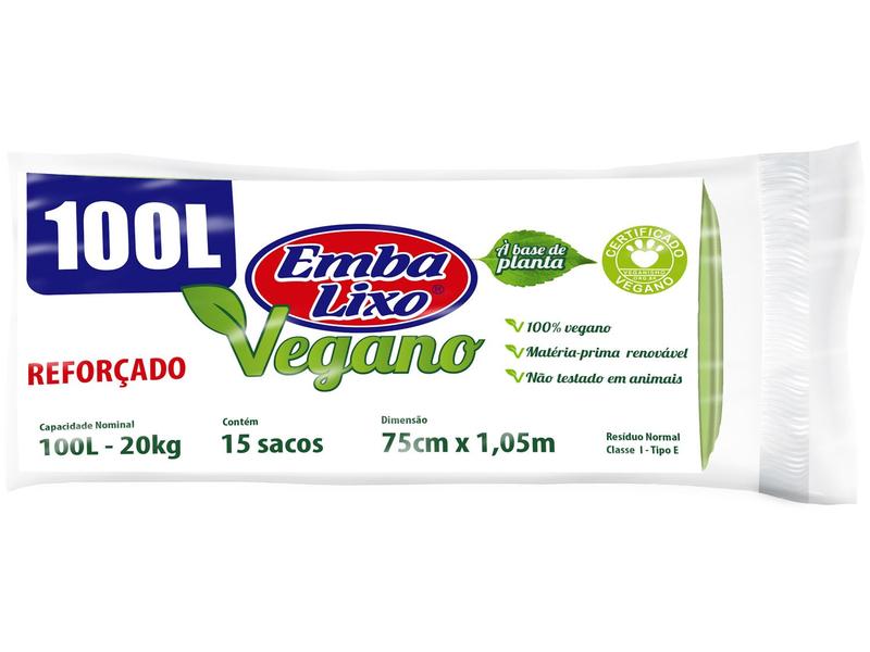 Saco de Lixo Verde 100L Reforçado Embalixo Vegano - 15 Unidades Saco de Lixo Verde 100L Reforçado Embalixo Vegano - 15 Unidades