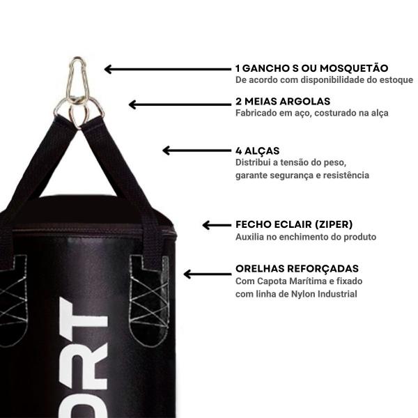 Saco de pancada boxe 90x100 vazio treino boxing stylo - STYLO SPORT Imagem de Saco de pancada boxe 90x100 vazio treino boxing stylo