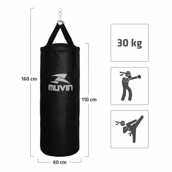 Imagem de Saco de Pancada Vazio Muvin  Tamanho 110cm x 40cm  Com Mosquetão e Girador  Lutas Treino Boxe