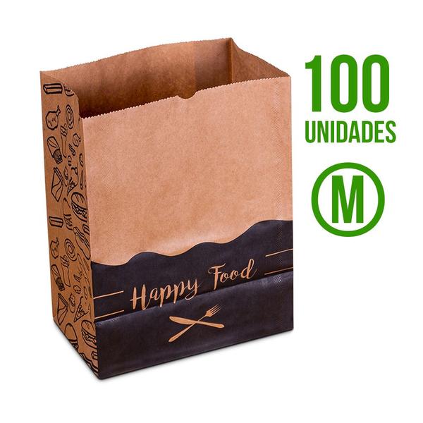 Imagem de Saco de Papel Kraft M Happy Food 24x14x30cm Imballa