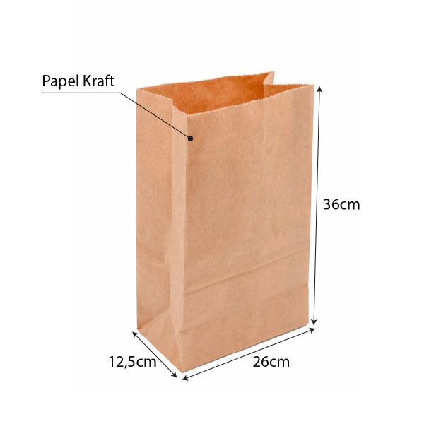 Imagem de Saco de Papel Kraft Natural M 36X26X12,5cm - 50 Unidades