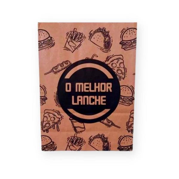 Imagem de Saco de Papel Kraft SOS Estampado "O Melhor Lanche" para Delivery - 20kg 41x28x13cm - pct 100 Unidades