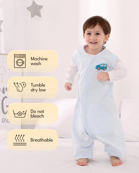 Imagem de Saco de sono do bebê, saco de dormir da criança do saco do sono com pernas, bebê cobertor vestível, bebê do saco de sono ponderado 6months-5T, S-XL (Azul, 2T-3T)