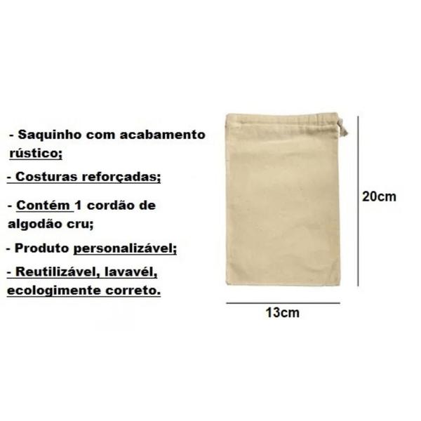 Imagem de Saco de tecido, algodão cru, embalagem, presente 13x20cm C/5