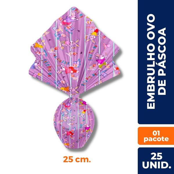 Imagem de Saco express envelope metalizado ovo da pascoa coelho corrida pink (25x25 cm.) c/ 25 un.