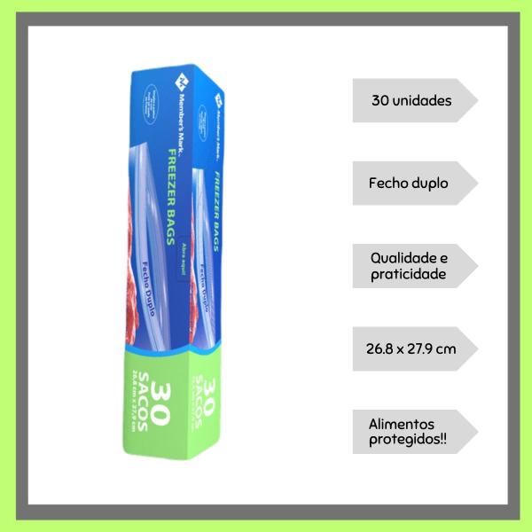 Imagem de Saco Freezer Bags Fecho Duplo Médio 26,8x27,9cm Caixa 30un