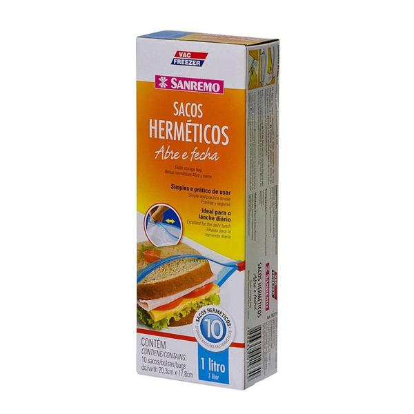 Saco hermético Sanremo 10 unidades 1 litro - 21938 Imagem de Saco hermético Sanremo 10 unidades 1 litro - 21938