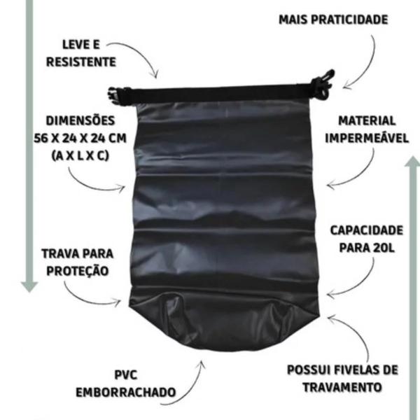 Imagem de Saco Impermeável Stank Echo Life Capacidade 20 Lts Pesca Camping Trilha Dimensão 56x24x24cm (AxLxC)