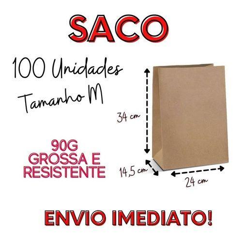 Imagem de Saco Kraft 100 Uni Delivery Embalagem Tam M 34x24x14 Kit