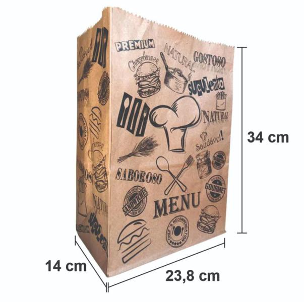 Imagem de Saco Kraft Médio Para Delivery, Viagem - Modelo Menu - 100Un