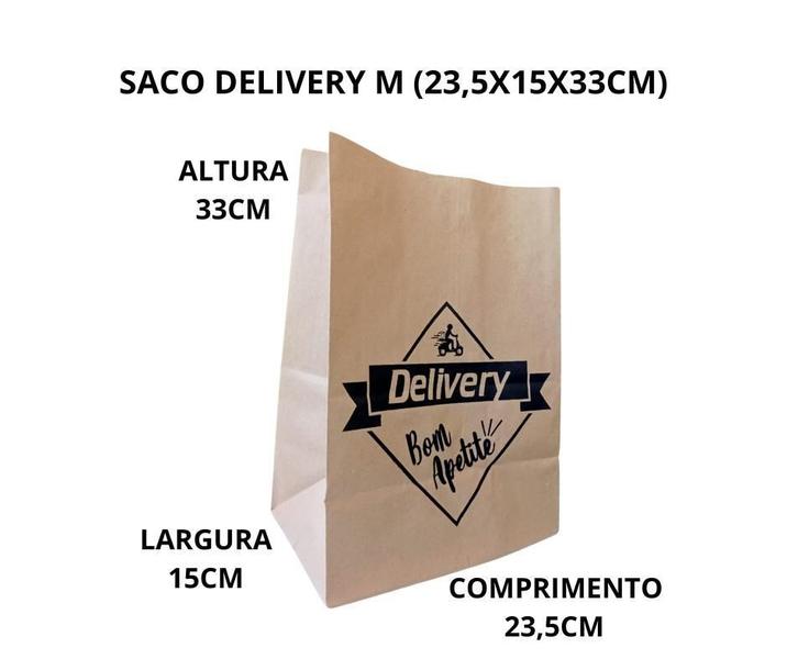 Imagem de Saco Kraft Para Delivery Sos M (23,5X15X33Cm) Com 50 Un.