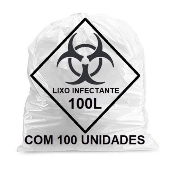 Imagem de Saco lixo infectante abnt 100 litros branco 75x105 cm leve com 100 unidades - anvisa 80360390001