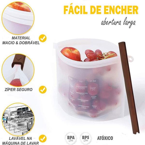 Imagem de Saco m silicone para alimento 1 litro freezer - microondas