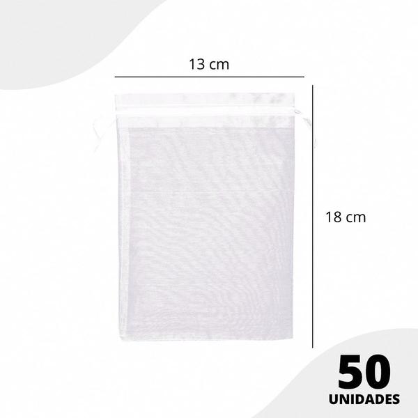 Imagem de Saco Organza - Saquinho Para Lembrancinha Branco 13x18 - Com 50 Unidades - UMK