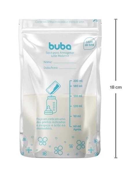 Imagem de Saco Para Armazenar Leite Materno 200ml com 100 Unidades Buba