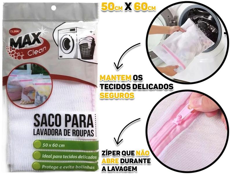 Imagem de Saco Para Lavadora De Roupas Íntimas E Delicadas Em Poliéster Fechamento Com Zíper 50 x 60cm 